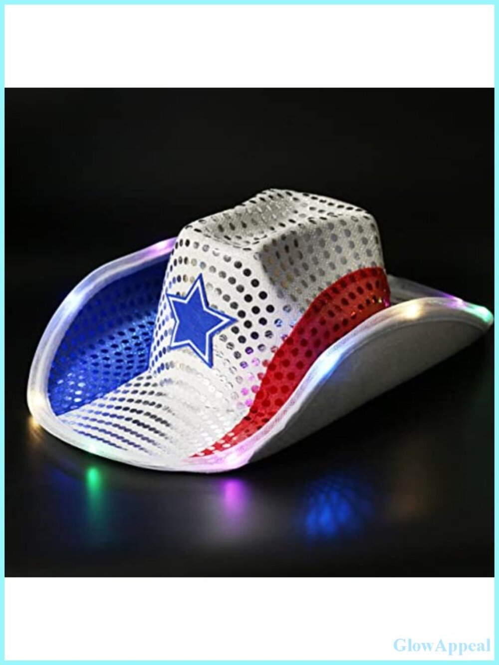 Light Up Patriotic Cowboy Hat with LED Flash Blink Steady Western Party Costume